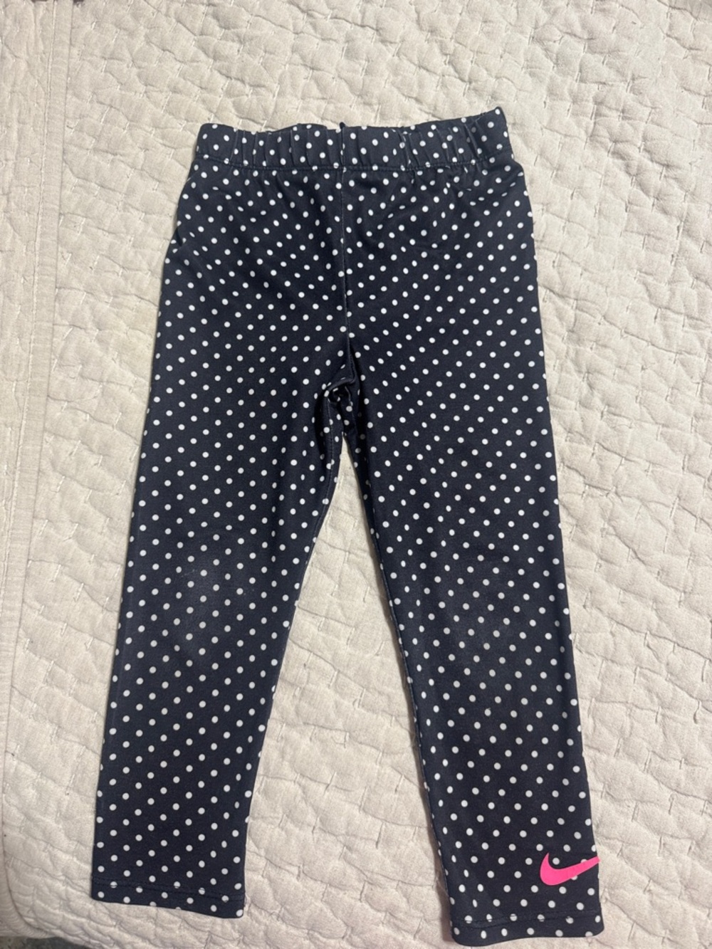 Nike Navy Polka Dot Leggings with Pink Swoosh